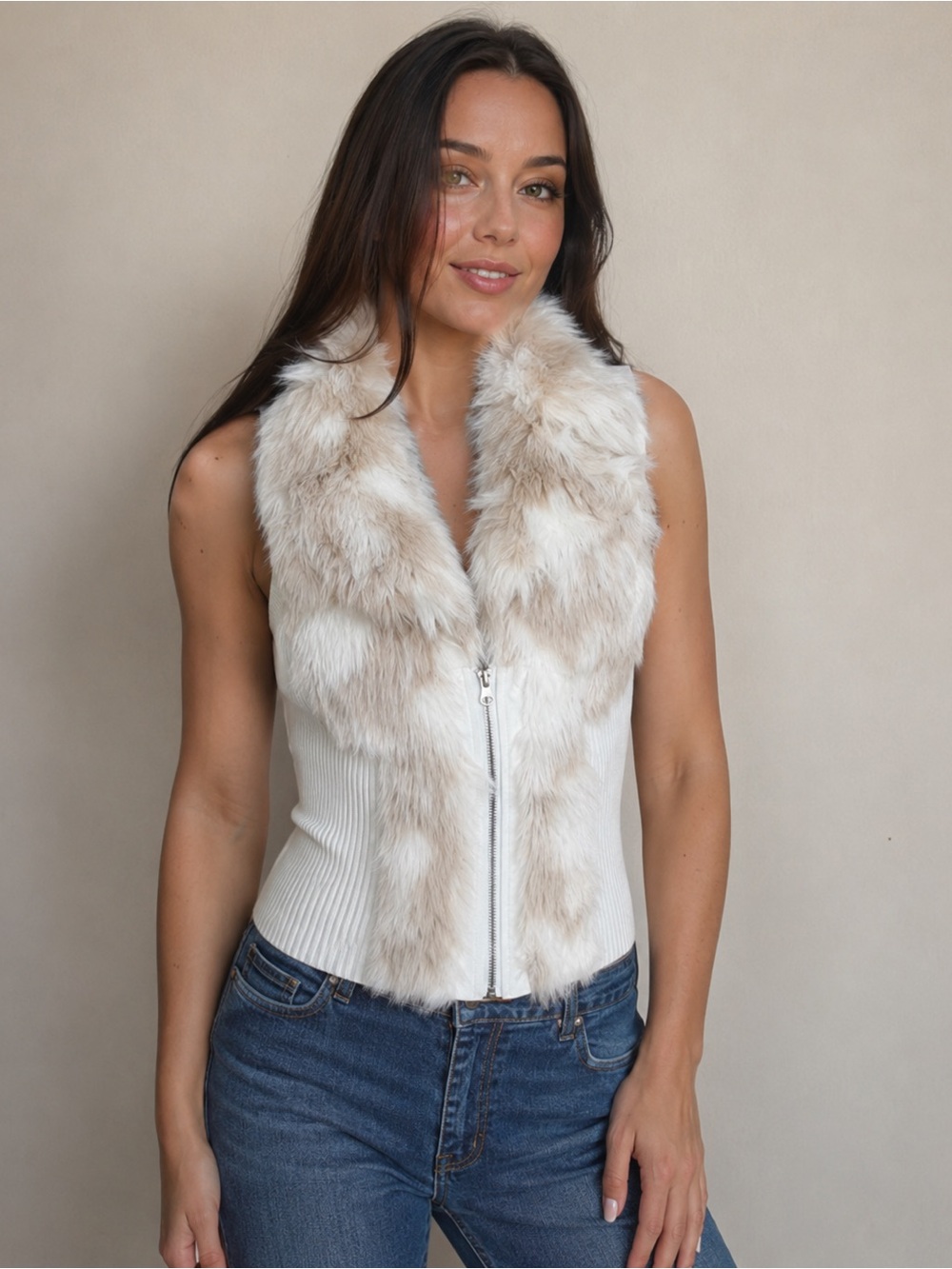 Size L Ashley Premium Faux Fur Zipper Up Vest